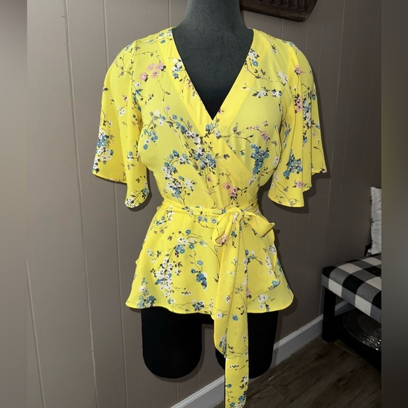 LOFT • Floral True Wrap Flutter Sleeve Blouse - Picture 1 of 8